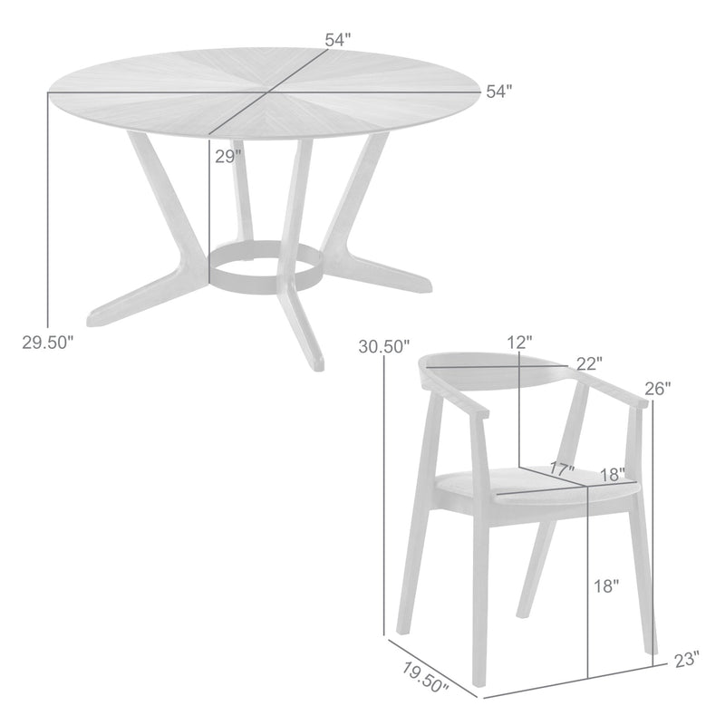 Santana 7 Piece Round Walnut Wood Dining Table Set with Orange Fabric - Furniture City (CA)l