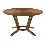Santana 7 Piece Round Walnut Wood Dining Table Set with Orange Fabric - Furniture City (CA)l