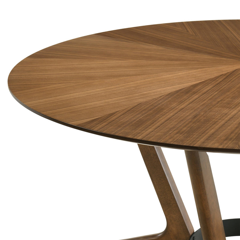 Santana 7 Piece Round Walnut Wood Dining Table Set with Orange Fabric - Furniture City (CA)l