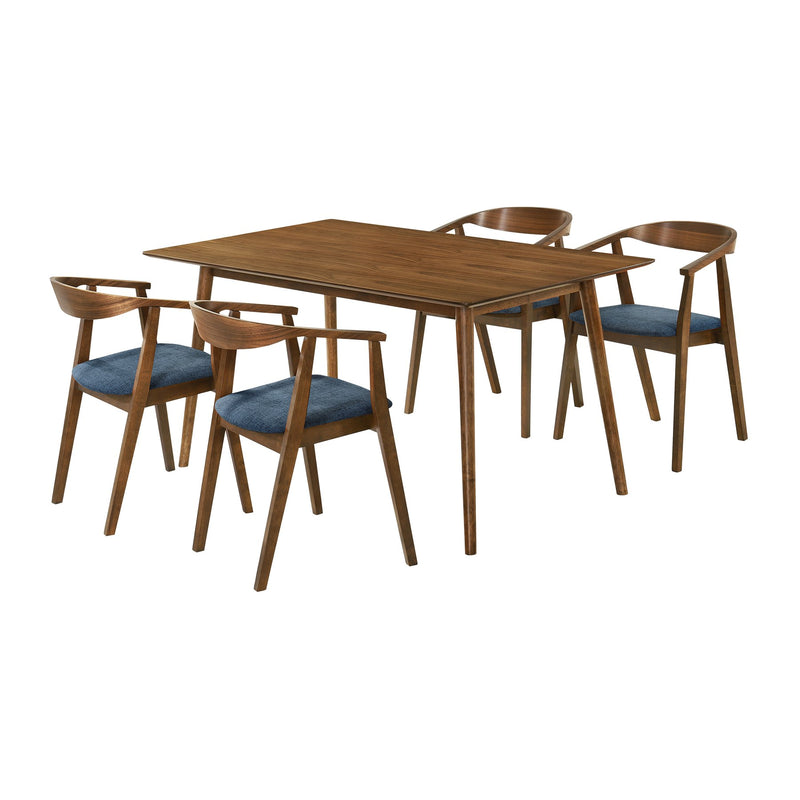 Westmont Santana 5 Piece Walnut Wood Dining Table Set with Blue Fabric - Furniture City (CA)l