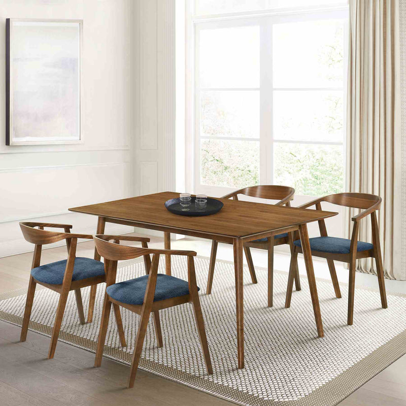 Westmont Santana 5 Piece Walnut Wood Dining Table Set with Blue Fabric - Furniture City (CA)l