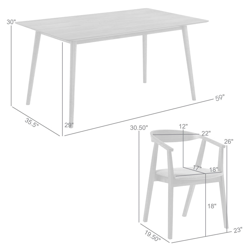 Westmont Santana 5 Piece Walnut Wood Dining Table Set with Charcoal Fabric - Furniture City (CA)l