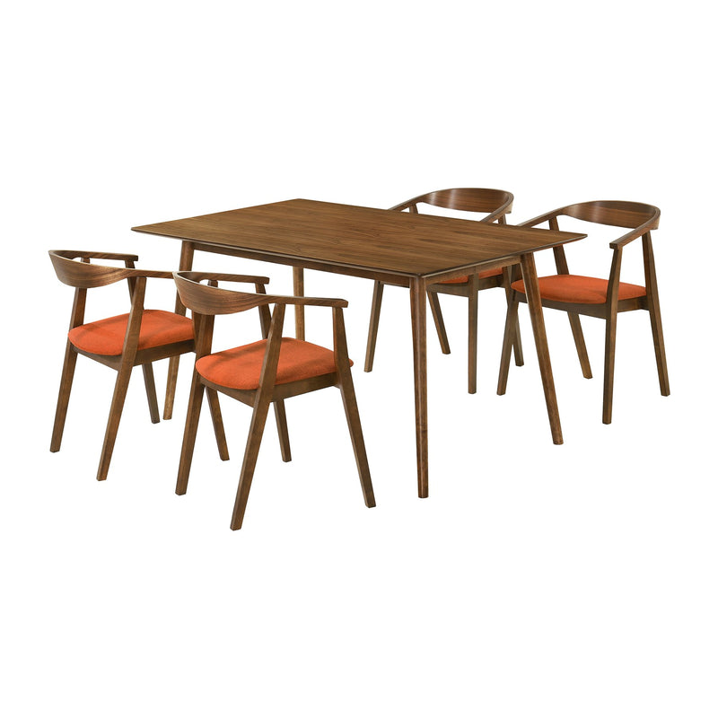 Westmont Santana 5 Piece Walnut Wood Dining Table Set with Orange Fabric - Furniture City (CA)l