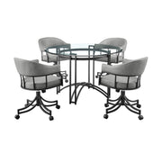 Tibet 5 Piece Dining Set with Round Glass Tabletop and Faux Leather Rolling Chairs - Furniture City (CA)l