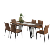 Tanya Contemporary 7-Piece Dining Set with Sintered Stone and Walnut-Finished Tabletop - Furniture City (CA)l