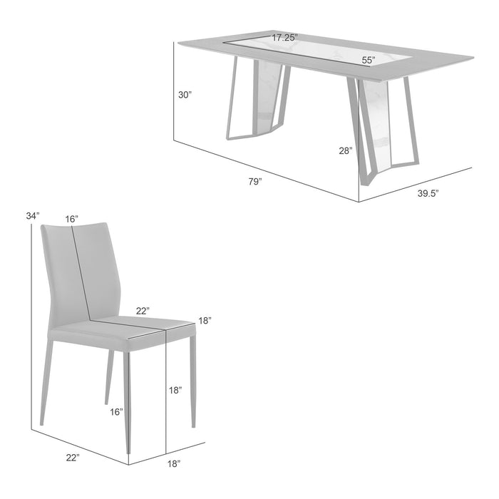 Tanya Contemporary 7-Piece Dining Set with Sintered Stone and Walnut-Finished Tabletop