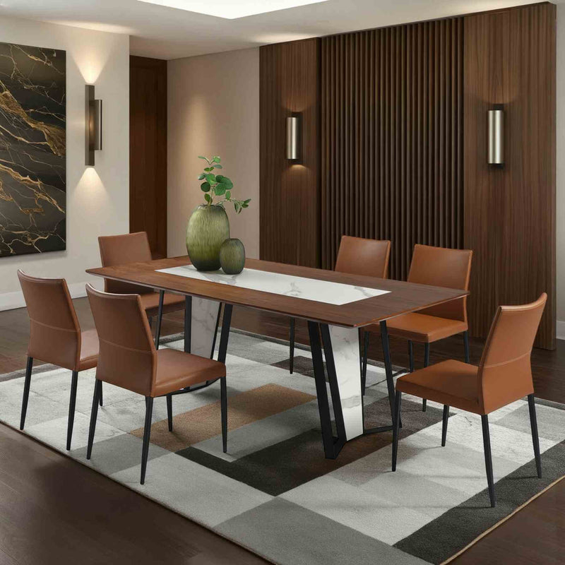 Tanya Contemporary 7-Piece Dining Set with Sintered Stone and Walnut-Finished Tabletop - Furniture City (CA)l