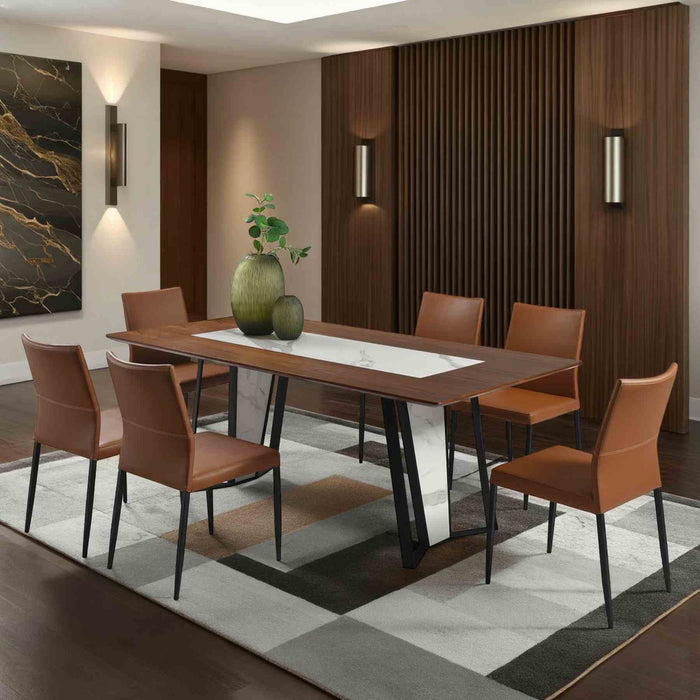 Tanya Contemporary 7-Piece Dining Set with Sintered Stone and Walnut-Finished Tabletop
