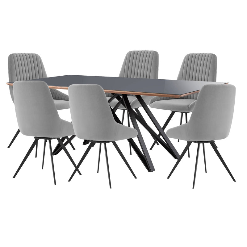 Urbino Alison 7 Piece Dining Set with Gray Fabric Chairs - Furniture City (CA)l