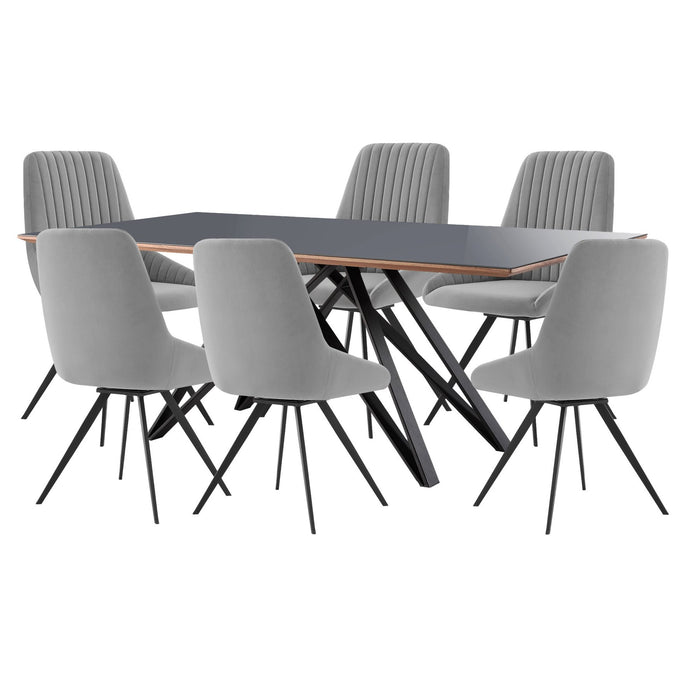 Urbino Alison 7 Piece Dining Set with Gray Fabric Chairs