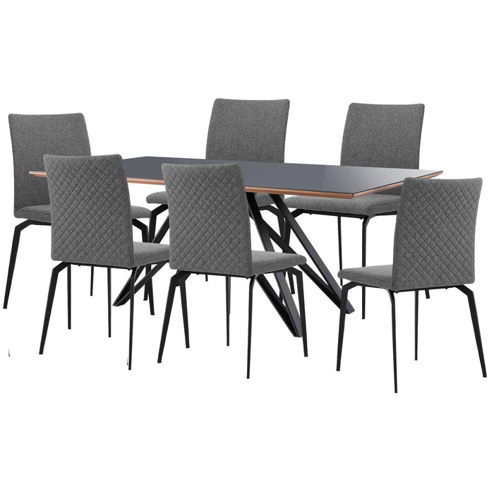 Urbino Lyon 7 Piece Dining Set with Gray Fabric Chairs