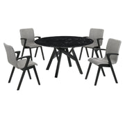 Venus and Varde 5 Piece Black Marble Round Dining Set - Furniture City (CA)l