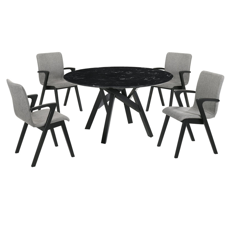 Venus and Varde 5 Piece Black Marble Round Dining Set - Furniture City (CA)l
