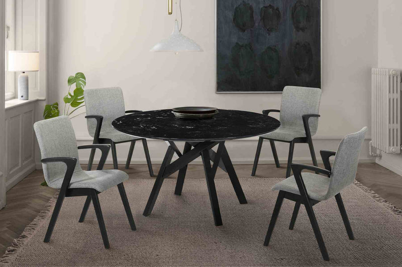 Venus and Varde 5 Piece Black Marble Round Dining Set - Furniture City (CA)l