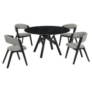 Venus and Rowan 5 Piece Black Marble Round Dining Set - Furniture City (CA)l