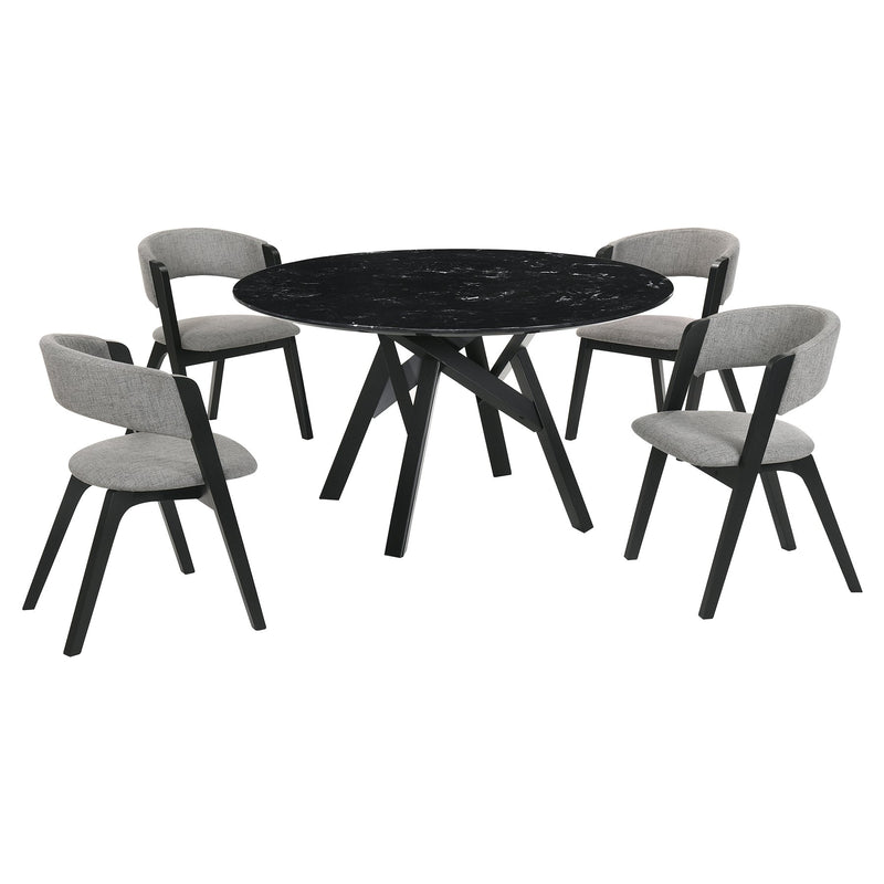 Venus and Rowan 5 Piece Black Marble Round Dining Set - Furniture City (CA)l