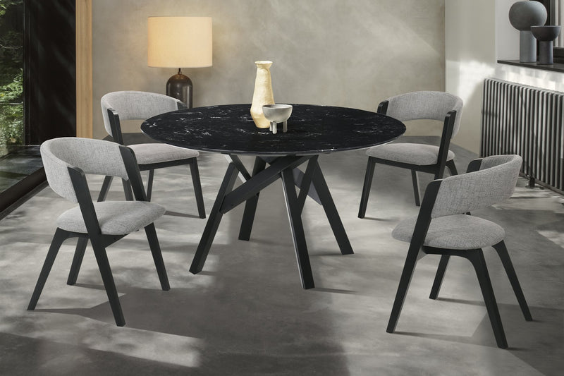 Venus and Rowan 5 Piece Black Marble Round Dining Set - Furniture City (CA)l