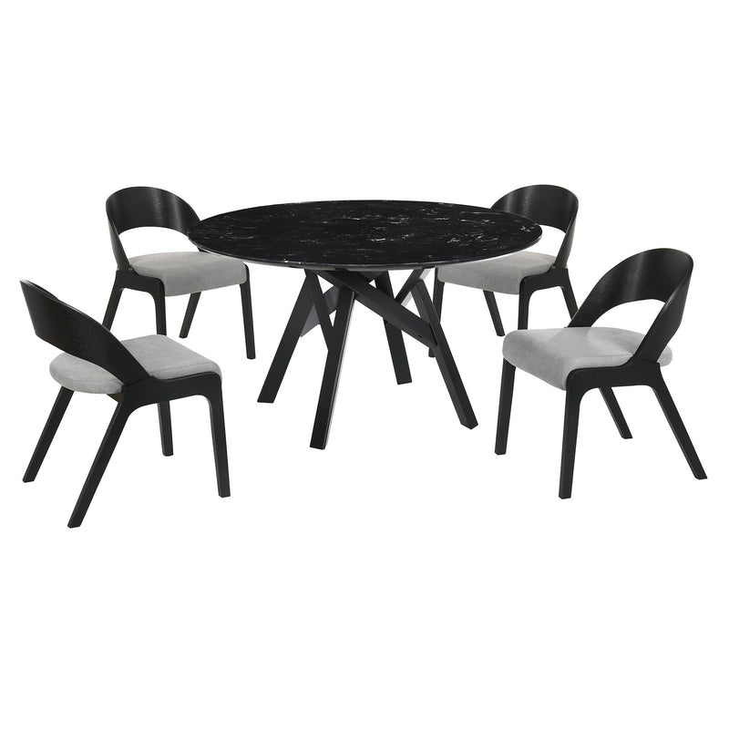 Venus and Polly 5 Piece Black Marble Round Dining Set - Furniture City (CA)l