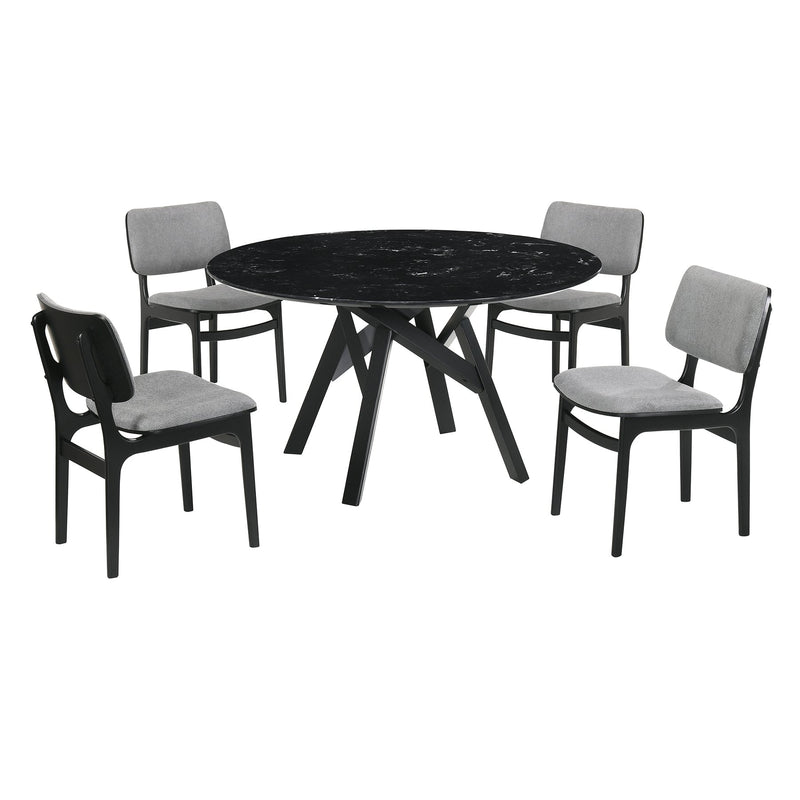 Venus and Lima 5 Piece Black Marble Round Dining Set - Furniture City (CA)l
