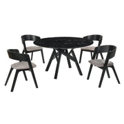 Venus and Jackie 5 Piece Black Marble Round Dining Set - Furniture City (CA)l