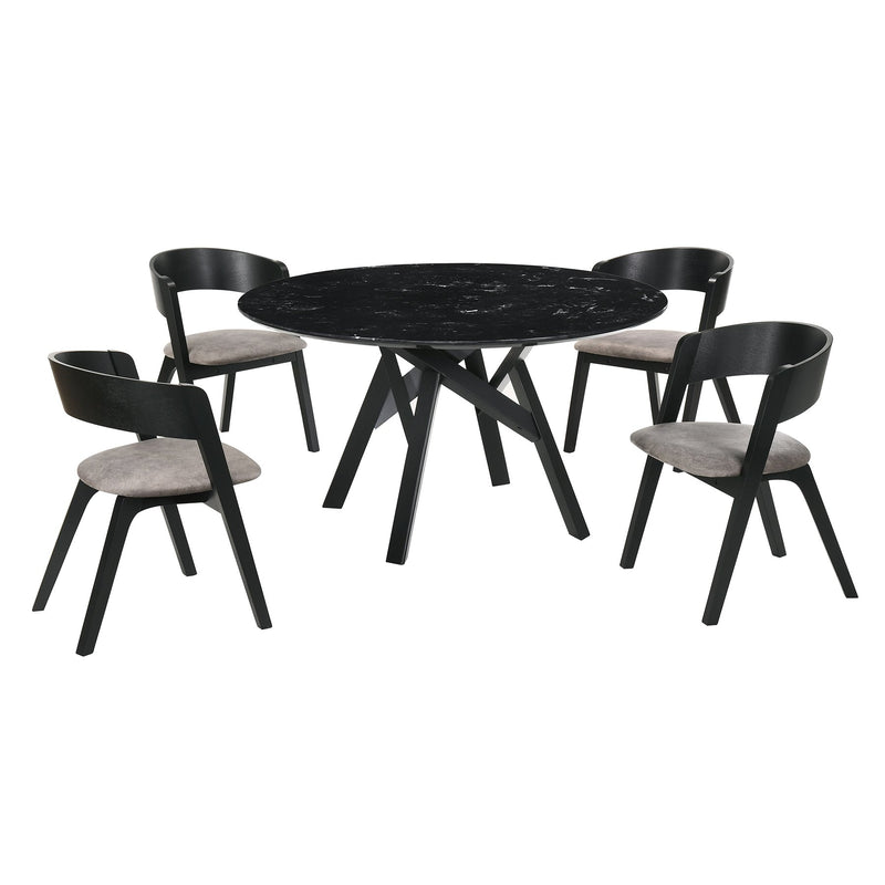 Venus and Jackie 5 Piece Black Marble Round Dining Set - Furniture City (CA)l