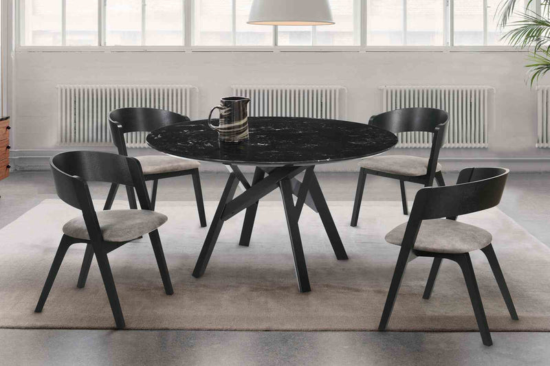Venus and Jackie 5 Piece Black Marble Round Dining Set - Furniture City (CA)l
