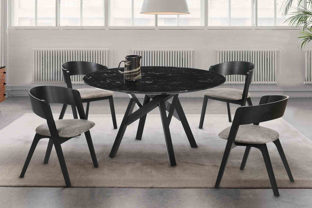 Venus and Jackie 5 Piece Black Marble Round Dining Set