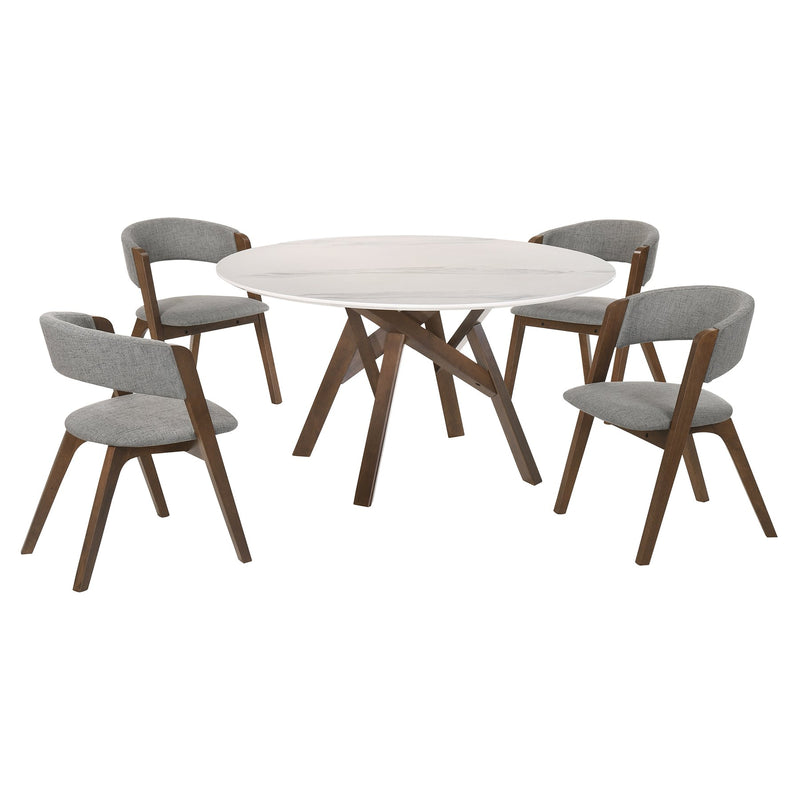 Venus and Rowan 5 Piece Walnut and Marble Round Dining Set - Furniture City (CA)l