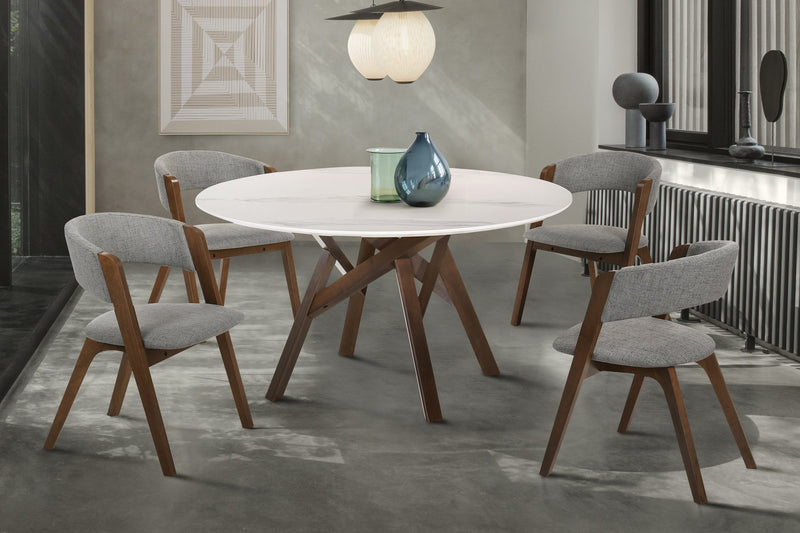 Venus and Rowan 5 Piece Walnut and Marble Round Dining Set - Furniture City (CA)l