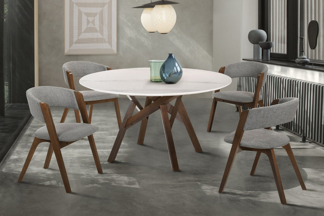 Venus and Rowan 5 Piece Walnut and Marble Round Dining Set