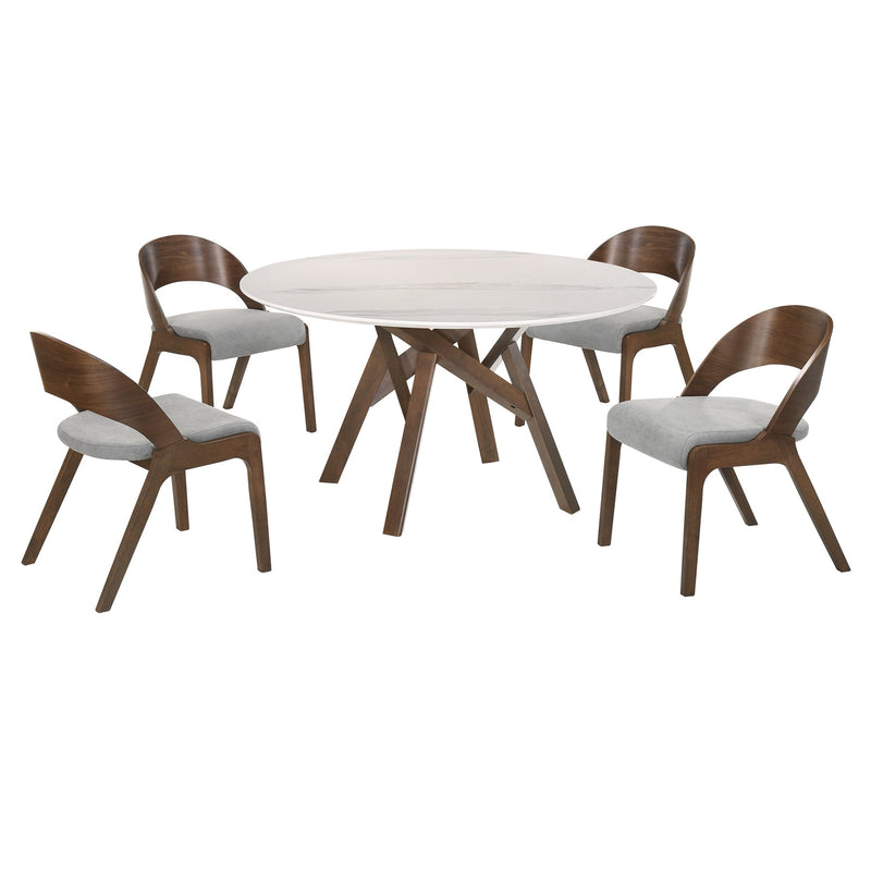 Venus and Polly 5 Piece Walnut and Marble Round Dining Set - Furniture City (CA)l