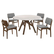 Venus and Lima 5 Piece Walnut and Marble Round Dining Set - Furniture City (CA)l