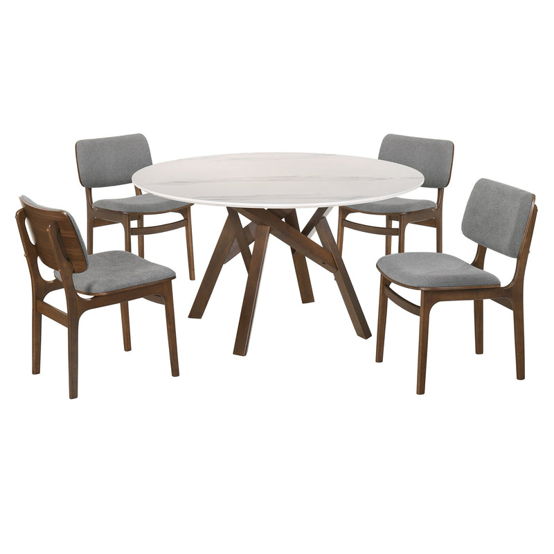 Venus and Lima 5 Piece Walnut and Marble Round Dining Set - Furniture City (CA)l