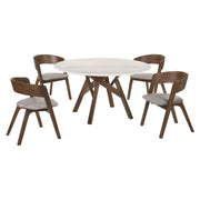 Venus and Jackie 5 Piece Walnut and Marble Round Dining Set - Furniture City (CA)l