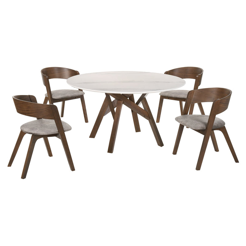 Venus and Jackie 5 Piece Walnut and Marble Round Dining Set - Furniture City (CA)l