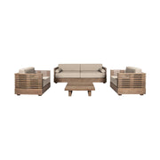 Vivid Outdoor Patio 4 Piece Conversation Set in Light Eucalyptus Wood with Taupe Olefin Cushions - Furniture City (CA)l