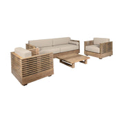 Vivid Outdoor Patio 4 Piece Conversation Set in Light Eucalyptus Wood with Taupe Olefin Cushions - Furniture City (CA)l