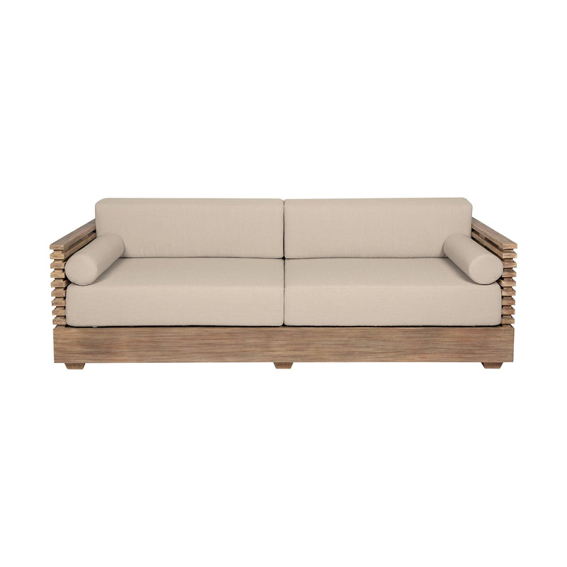 Vivid Outdoor Patio 4 Piece Conversation Set in Light Eucalyptus Wood with Taupe Olefin Cushions - Furniture City (CA)l