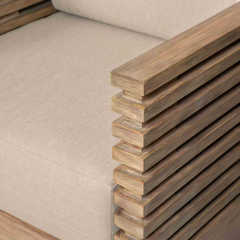 Vivid Outdoor Patio 4 Piece Conversation Set in Light Eucalyptus Wood with Taupe Olefin Cushions - Furniture City (CA)l