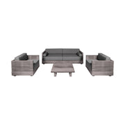 Vivid Outdoor Patio 4 Piece Conversation Set in Gray Eucalyptus Wood with Gray Olefin Cushions - Furniture City (CA)l