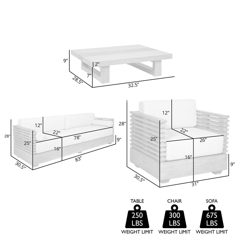 Vivid Outdoor Patio 4 Piece Conversation Set in Gray Eucalyptus Wood with Gray Olefin Cushions - Furniture City (CA)l