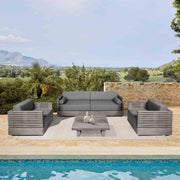 Vivid Outdoor Patio 4 Piece Conversation Set in Gray Eucalyptus Wood with Gray Olefin Cushions - Furniture City (CA)l