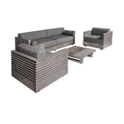 Vivid Outdoor Patio 4 Piece Conversation Set in Gray Eucalyptus Wood with Gray Olefin Cushions - Furniture City (CA)l