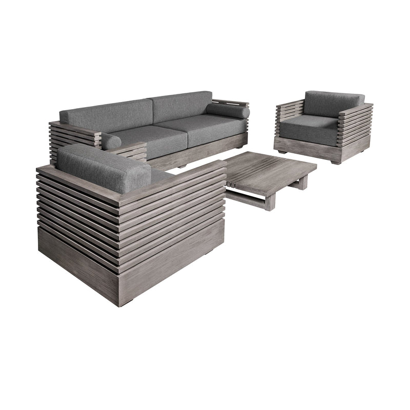 Vivid Outdoor Patio 4 Piece Conversation Set in Gray Eucalyptus Wood with Gray Olefin Cushions - Furniture City (CA)l