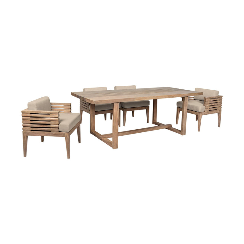 Vivid Outdoor Patio 5 Piece Dining Set in Light Eucalyptus Wood with Taupe Olefin Cushions - Furniture City (CA)l