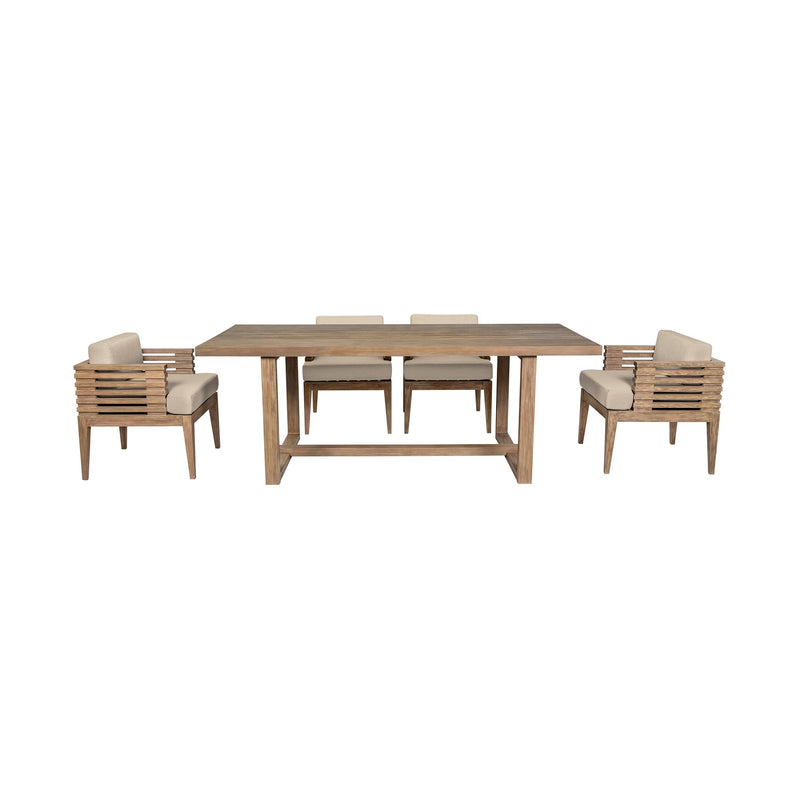 Vivid Outdoor Patio 5 Piece Dining Set in Light Eucalyptus Wood with Taupe Olefin Cushions - Furniture City (CA)l