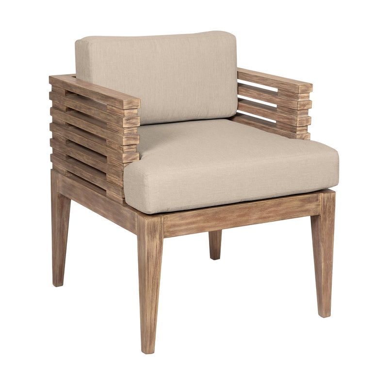 Vivid Outdoor Patio 5 Piece Dining Set in Light Eucalyptus Wood with Taupe Olefin Cushions - Furniture City (CA)l