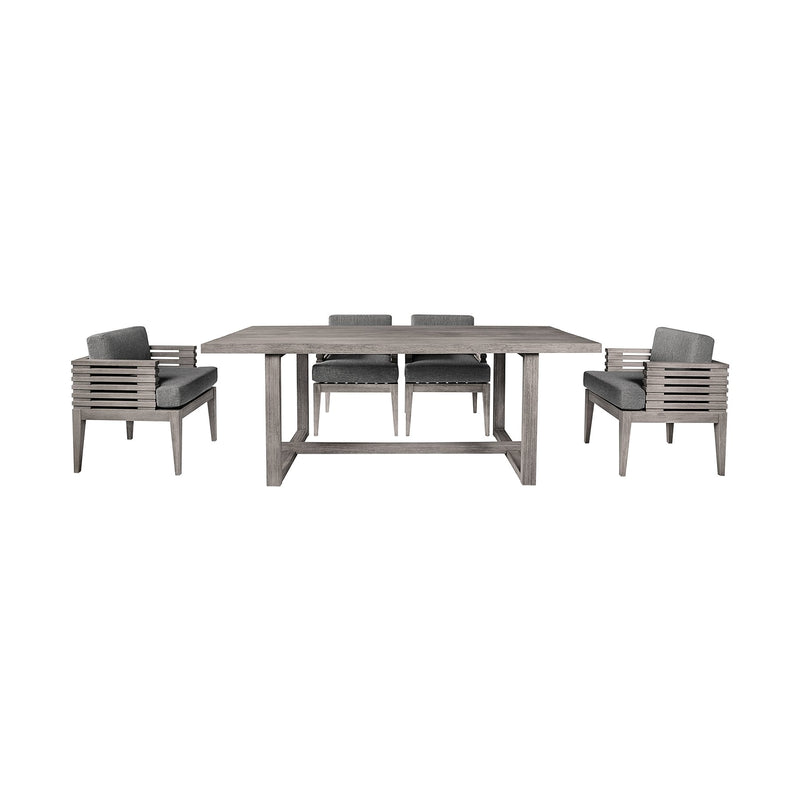 Vivid Outdoor Patio 5 Piece Dining Set in Gray Eucalyptus Wood with Gray Olefin Cushions - Furniture City (CA)l