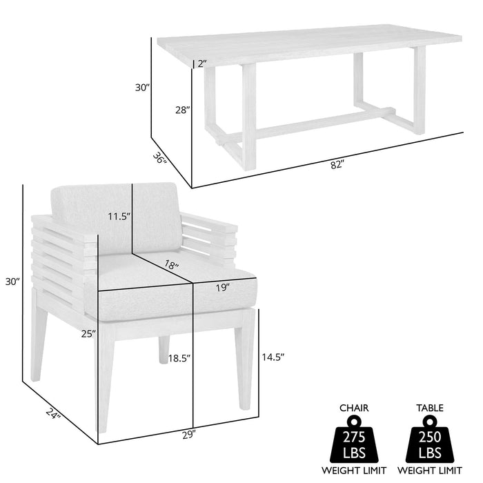 Vivid Outdoor Patio 5 Piece Dining Set in Gray Eucalyptus Wood with Gray Olefin Cushions