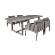 Vivid Outdoor Patio 5 Piece Dining Set in Gray Eucalyptus Wood with Gray Olefin Cushions - Furniture City (CA)l